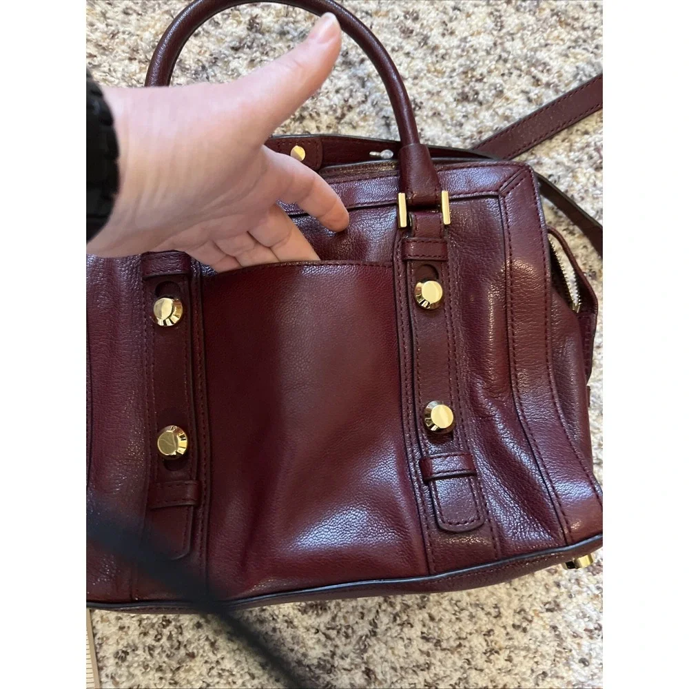 Michael Kors Tote Womens Burgundy Berry Zip Handbag Leather Trim Shoulder Straps